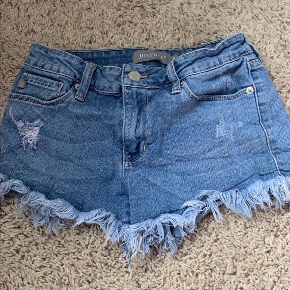 JUST USA Fringe Jean Shorts